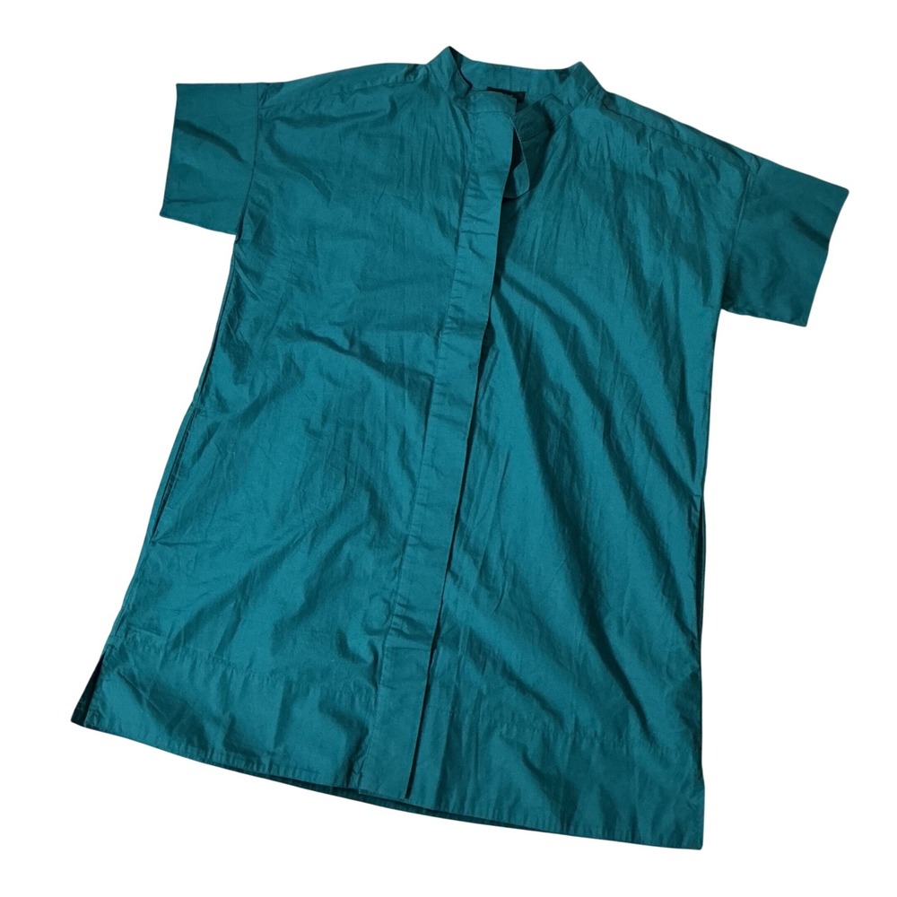 Quince Organic Cotton Short Sleeve Shirt Dress Women L Green Mini RK001 Luxury